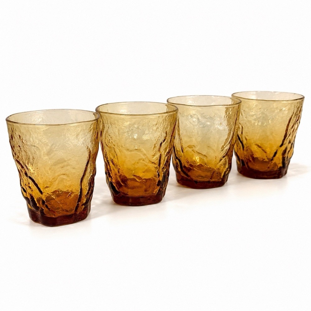 VTG Seneca Driftwood Amber Old Fashioned Rocks Glasses Whiskey Tumblers Set Of 4